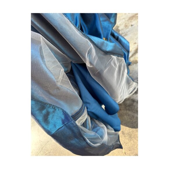 Bella Formals Satin Iridescent Blue Grad Dress Prom Fit & Flare Embellished Gold - Picture 15 of 16